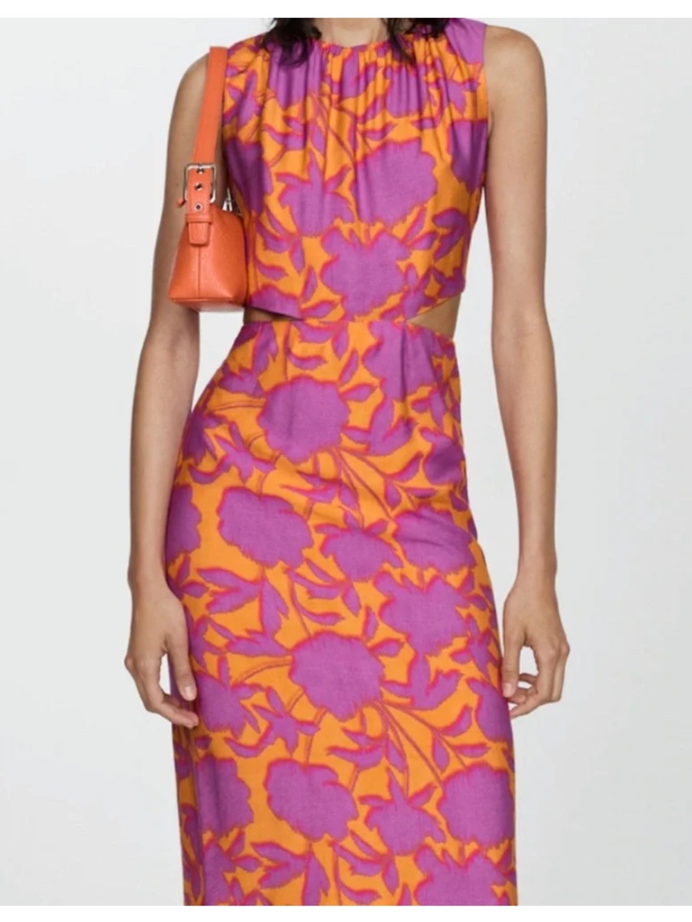 Mango Midi Purple and Orange Floral Dress